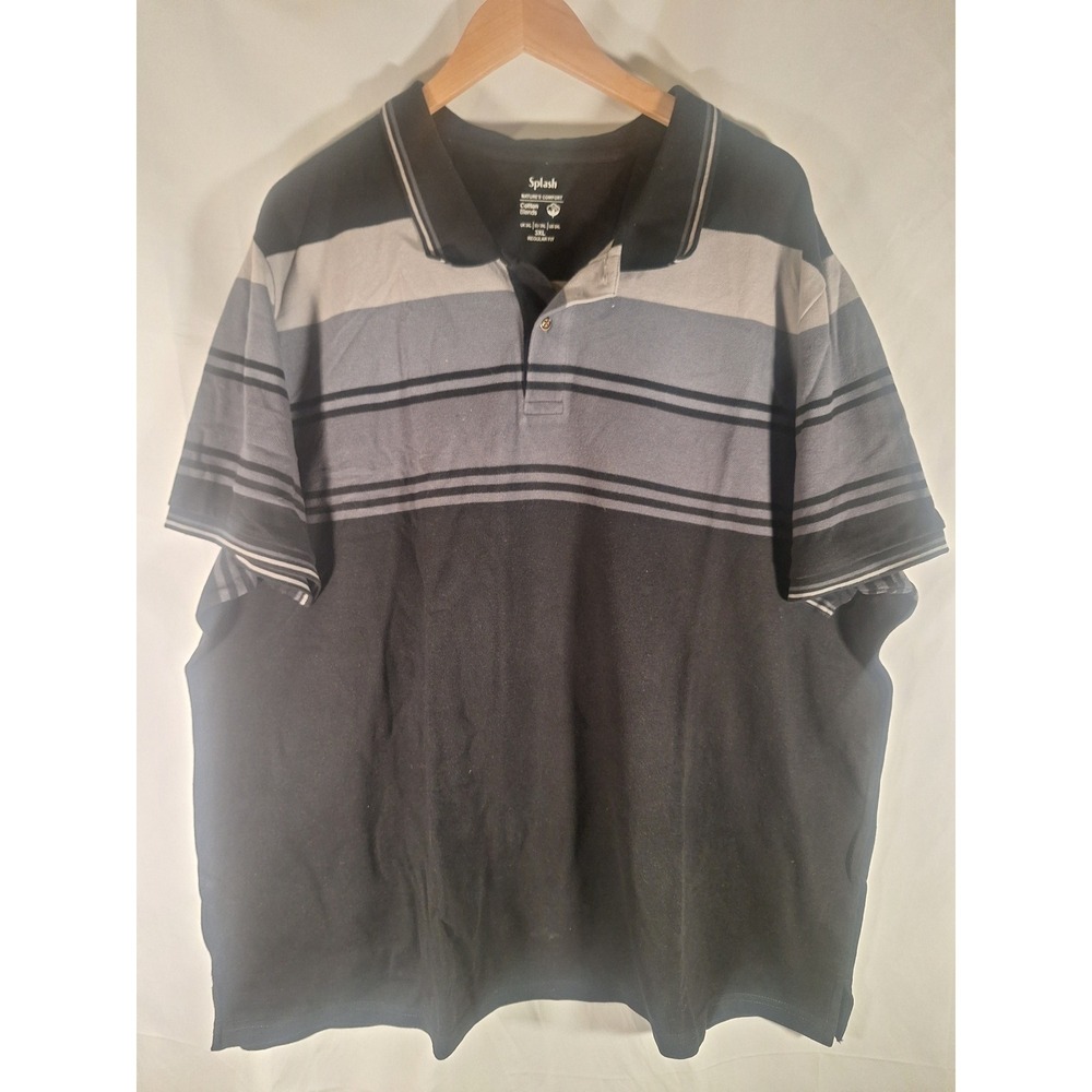 Splash Mens 3XL Polo Shirt Black Grey Blue Striped Short Sleeve Cotton Blend Top